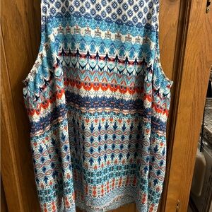 Chelsea & Theodore Blue and Orange Patterned Blouse